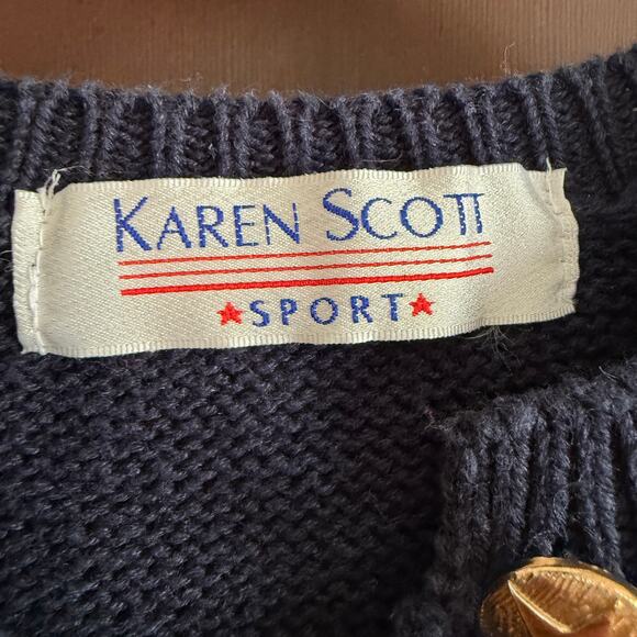 90s Vintage KAREN SCOTT Patriotic Whimsical Red White and Blue Cardigan | Small - Picture 3 of 7